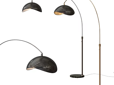 Stylish Modern Arched Floor Lamps Featuring Black Shades And Metal Bases 3d model