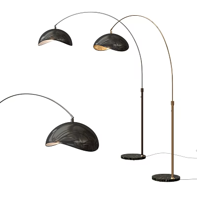 Stylish Modern Arched Floor Lamps Featuring Black Shades And Metal Bases 3d model