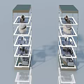 Modern Hinged Doors Display On Multi Level Metal Frame Shelves
