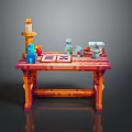 Pixel Art Table With Candle Blue Figure Books Bottles And Glasses