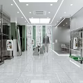 Modern Clothing Store Interior With Bright Lighting Glass Display Racks And Green Accents