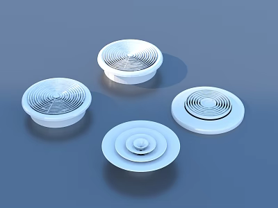 Four White Circular Household Items With Modern Decorative Patterns Design 3d model