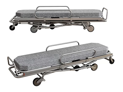 Medical Equipment Stretcher Beds with Metal Frame Gray Mattress and Wheels 3d model