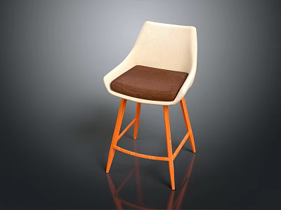 Modern Bar Stool With Light Beige Backrest Brown Cushion And Orange Metal Legs 3d model