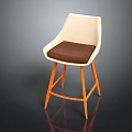 Modern Bar Stool With Light Beige Backrest Brown Cushion And Orange Metal Legs