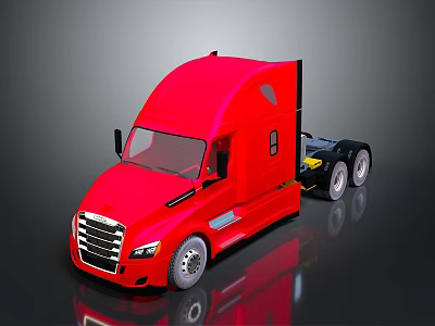 Sleek Red Semi Truck Cab With Black Trailer And Reflective Surface Design Details 3d model