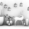 Hanging Decorative Bonsai Plants for Indoor Space with Colorful Deer Statue and Ceramic Vases