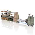 Industrial Warehouse Interior Design With Metal Shelves Wooden Crates Bench And Cabinet