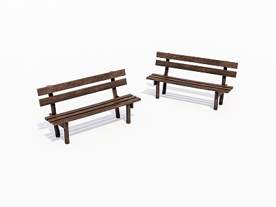 Old Outdoor Long Wooden Chair 3d model