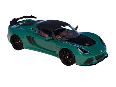 Green Convertible Sports Car With Black Roof Rear Spoiler And Sporty Design 3d model