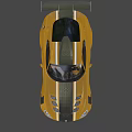 Yellow Two Door Sports Car With Black Stripes Rear Spoiler And Large Wheels
