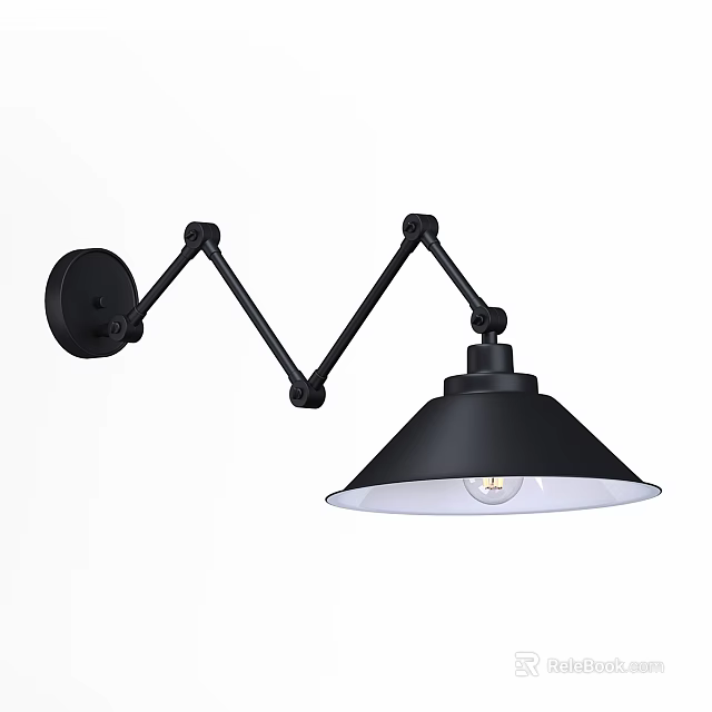 Black Adjustable Modern Wall Sconce With Articulating Arm And Conical Shade 3d model 