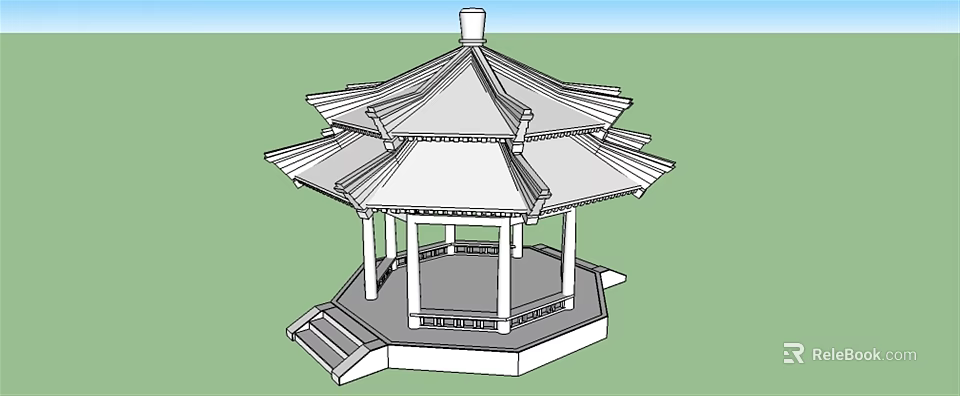 Traditional Chinese Pavilion With Multi tiered Roof Pillars And Stone Steps 3d model 