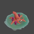 Orange Octopus Game Movie Character Interacting With Purple Figures On Green Platform