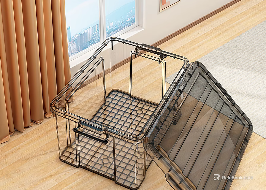 Transparent Plastic Storage Box With Black Frame And Grid Bottom For Indoor Storage Use 3d model 