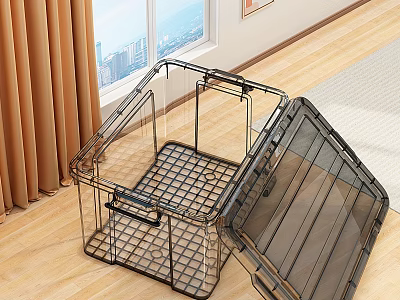 Transparent Plastic Storage Box With Black Frame And Grid Bottom For Indoor Storage Use 3d model