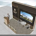 Elegant Luxury Real Estate Sales Office With Exquisite Reception Desk Display Screen And Comfortable Seats