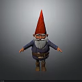 3D Gnome Character Design With Red Pointed Hat White Beard And Blue Striped Outfit