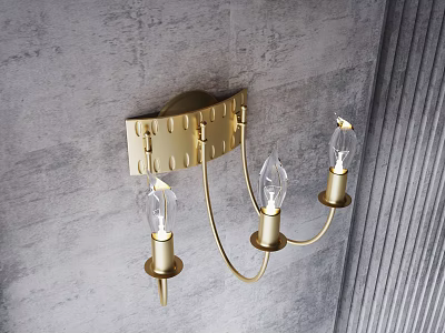 Gold Metal Wall Sconce With Three Glass Bulbs On Gray Textured Wall 3d model