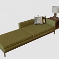 Modern Green Sectional Sofa With Decorative Pillows And Side Table Lamp 3d model