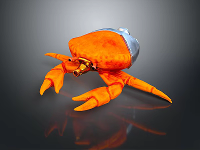 Orange Aquatic Crab Featuring Silver Shell Part In 3D Rendered Dark Background With Reflection 3d model