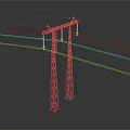 High Voltage Electricity Transmission Towers With Metal Framework And Power Lines