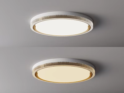 Modern Round Flush Mount Ceiling Light with White Lampshade and Gold Trim 3d model