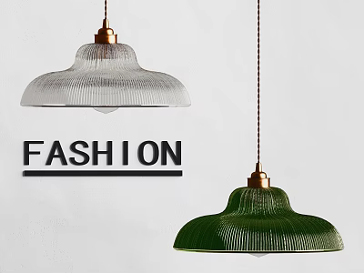 Fashionable Ribbed Glass Pendant Lights In Green And White With Brass Details For Modern Spaces 3d model