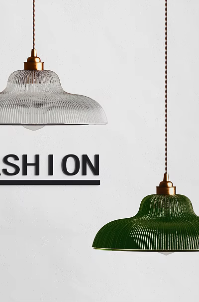 Fashionable Ribbed Glass Pendant Lights In Green And White With Brass Details For Modern Spaces 3d model