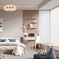 Modern Kids Room Interior With Cloud Pendant Light Bed Bookshelf And Stuffed Toys
