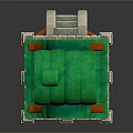Cartoon House Scene With Green Roof Orange Frame Windows And White Base Platform