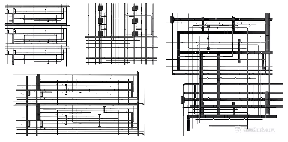 Detailed Pipes Engineering Design With Structural Layout And Blueprint Elements 3d model 