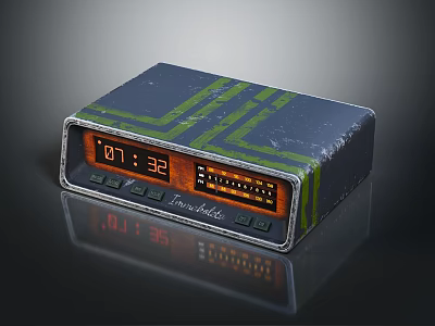 SoundDrive Electronic Digital Timer With 0732 Time Display And Blue Green Striped Textured Surface 3d model