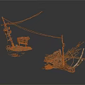Metallic Scene Components With Cables Orange Basket Metal Frames And Rocky Bases
