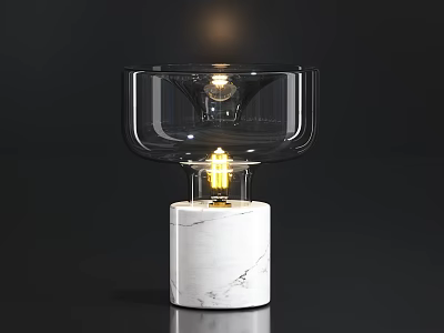 Elegant Contemporary Table Lamp With Transparent Glass Shade And White Marble Base 3d model