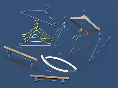 Various Types of Colorful Clothes Hangers Including Metal Wooden and Plastic for Wardrobe 3d model