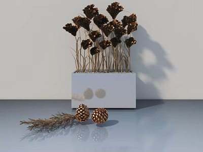 Modern Swing Door Design With Dried Flowers And Pine Cones In Minimalist Interior 3d model