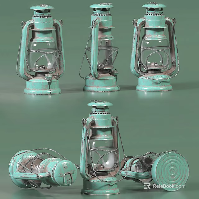 Turquoise Vintage Table Lamps With Glass Shades And Metal Frames For Home Decor 3d model 