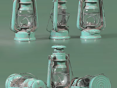 Turquoise Vintage Table Lamps With Glass Shades And Metal Frames For Home Decor 3d model