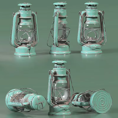 Turquoise Vintage Table Lamps With Glass Shades And Metal Frames For Home Decor 3d model
