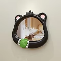 Cute Bear Shaped Mirror With Black Frame Pink Ears Green Decoration Reflecting Bedroom Bed Nightstand