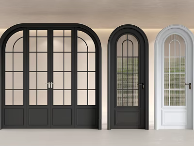 Arched Interior Doors In Black And White With Glass Panes Design 3d model