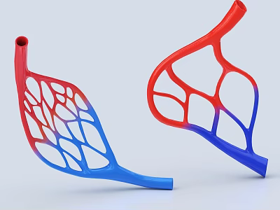 Curved Mesh Structure Medical Device With Red Blue Gradient And Curved Shape Design 3d model