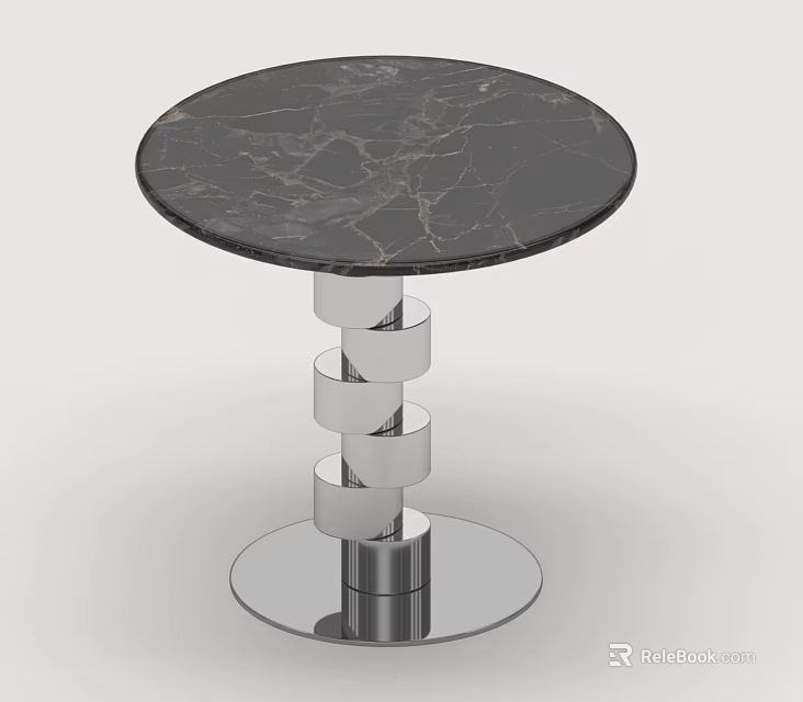 Modern Round Coffee Table With Black Marble Top And Spiral Silver Base 3d model 