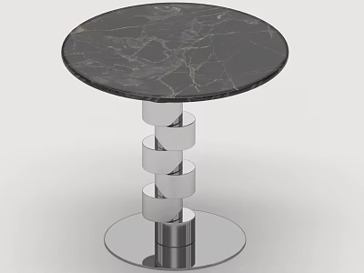 Modern Round Coffee Table With Black Marble Top And Spiral Silver Base 3d model