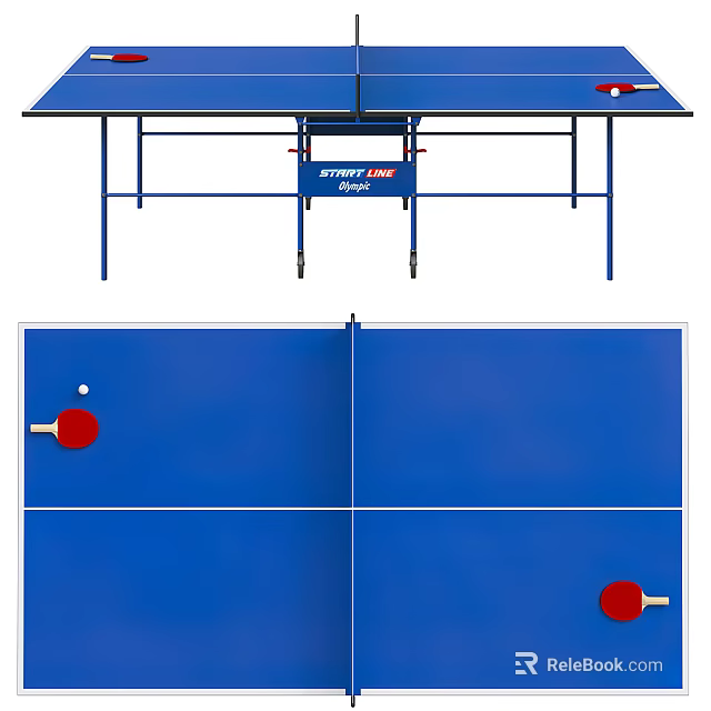 Blue Ping Pong Table With Net Paddles And Balls For Sports Equipment 3d model 