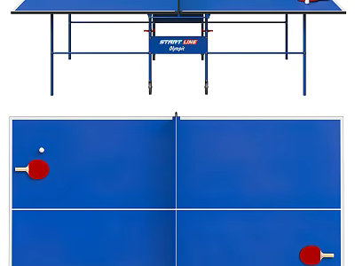 Blue Ping Pong Table With Net Paddles And Balls For Sports Equipment 3d model