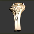 Elegant Luxurious Gold Ring with Square Gemstone and Intricate Patterned Band