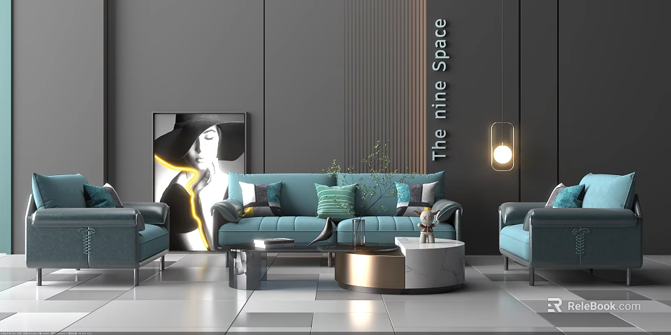 Elegant Modern Sofa And Coffee Table Set With Marble Top And Throw Pillows 3d model
