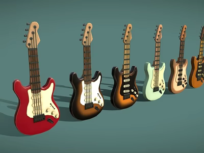 Colorful Electric Guitars In Various Hues Arranged Neatly For Home Use 3d model